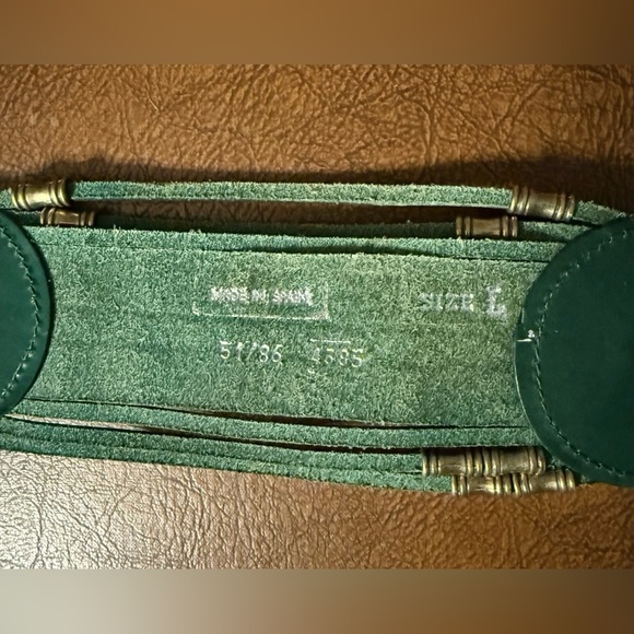 Vtg Western Tooled Green Leather Bead Belt Size M Avion International Spain - Picture 7 of 8